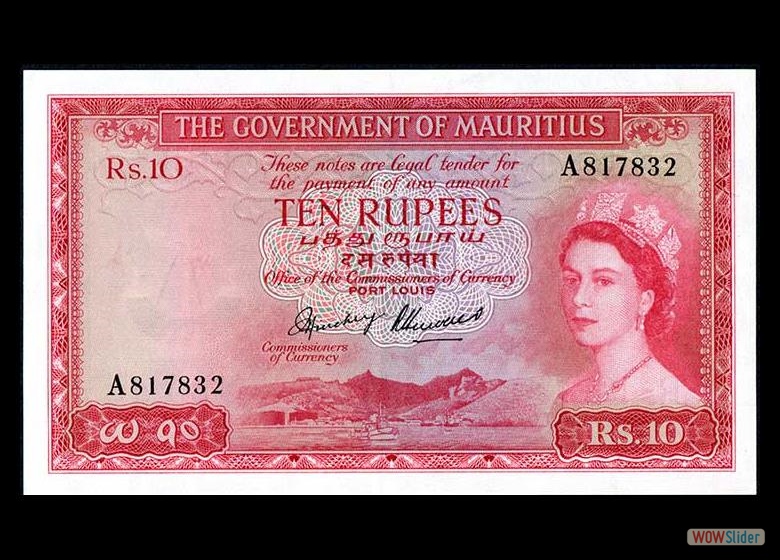 Mauritius P28 10 Rupees N. D. (1954)
