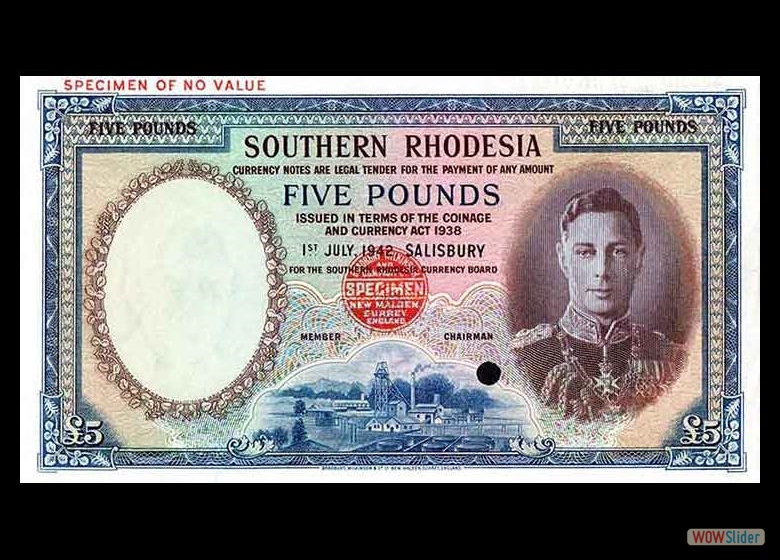 Southern Rhodesia P11as 5 Pounds 1942 Bradbury Wilkinson Specimen